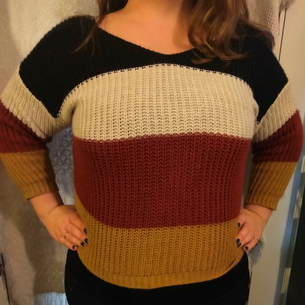 Striped V Back Sweater